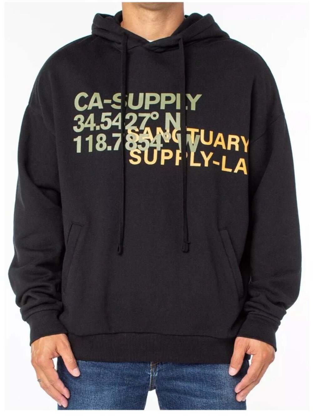 Sanctuary Men's Horizon 100% Cotton Fleece Pullover Hoodie, Black